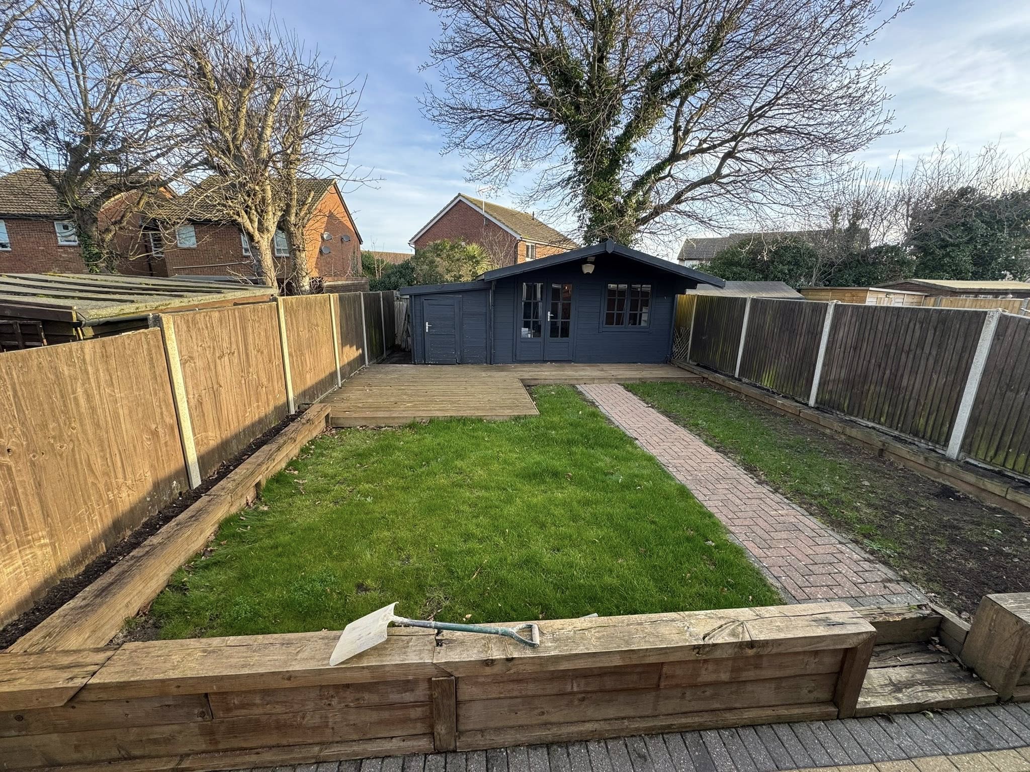 Before: Garden with old lawn and summerhouse in Herne Bay