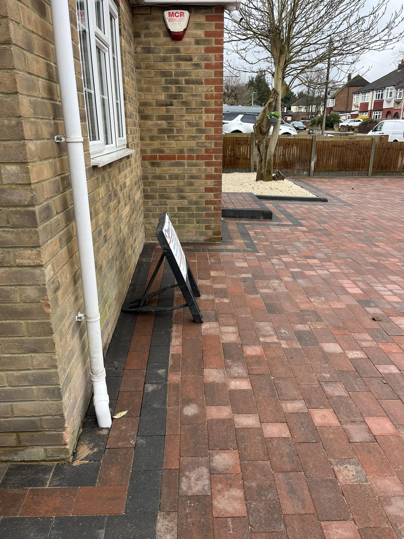 Right side view of red brick block paving driveway Rochester