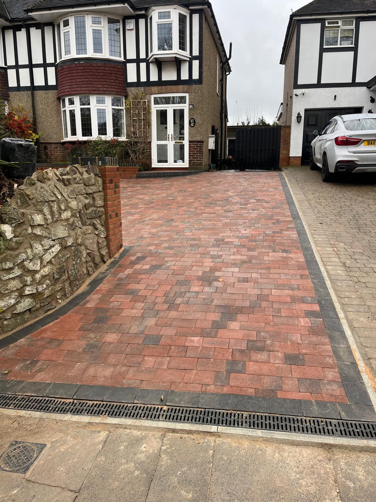 Integrated drainage system for red brick block paving driveway Rochester